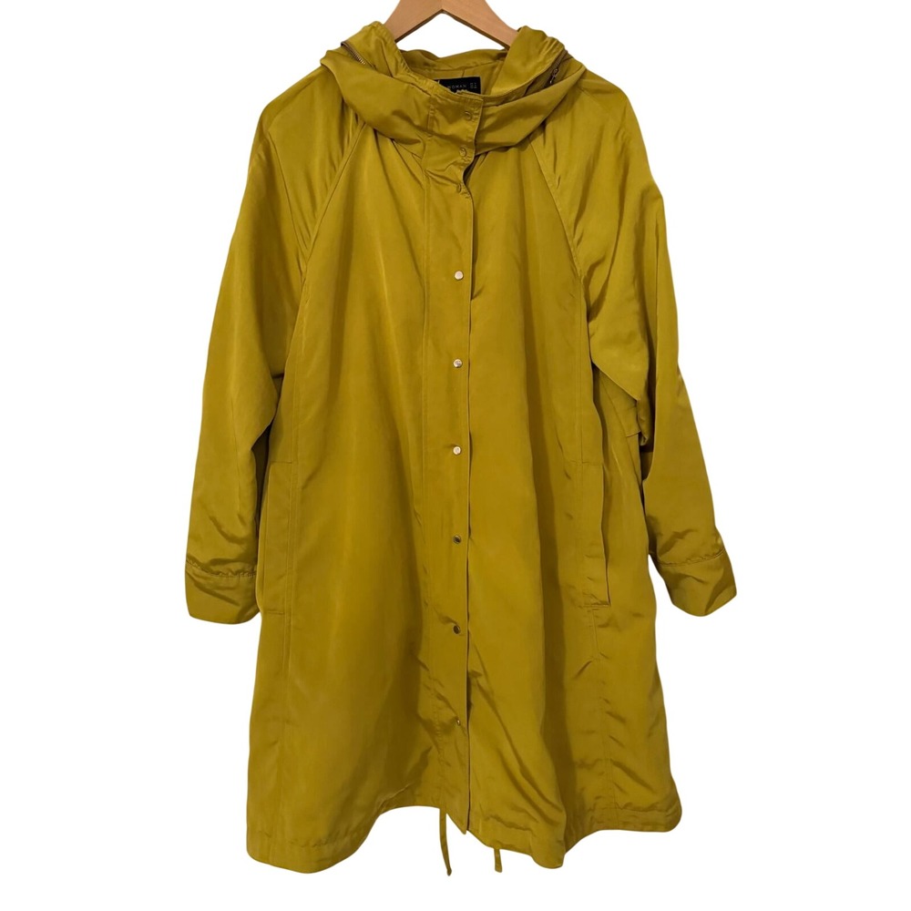 ZARA Woman Mustard Yellow Hooded Longline Parka Rain Jacket Windbreaker Size M